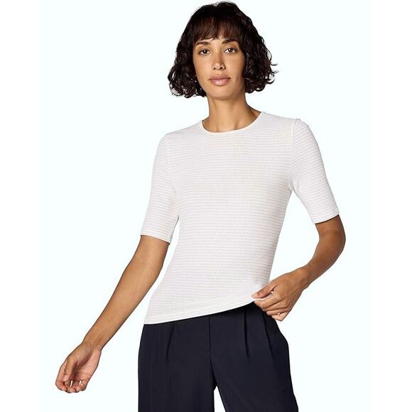 Vince Tops - Vince Women Off White Striped Rib Knit Viscose Casual Elbow Sleeve Top Size XS